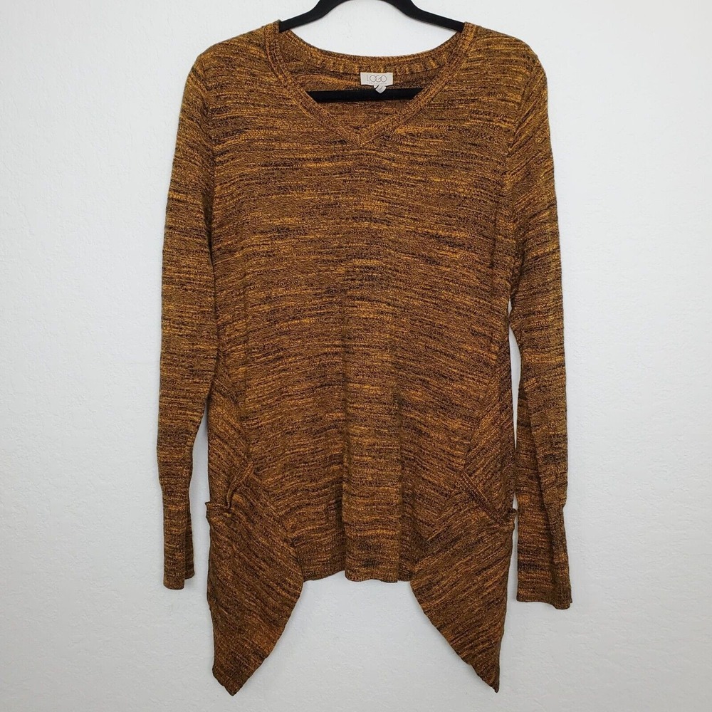 Lori Goldstein LOGO Sweater Women Medium Mustard Marled Cashmere Blend Sharkbite